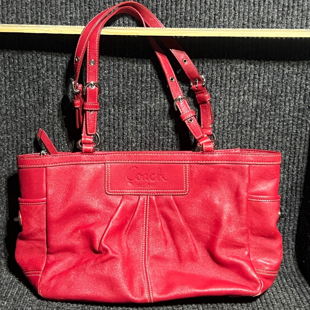 Vintage Coach Tote Bag Womens Large Red Leather Ergo Pleated F13759 Shoulder Bag